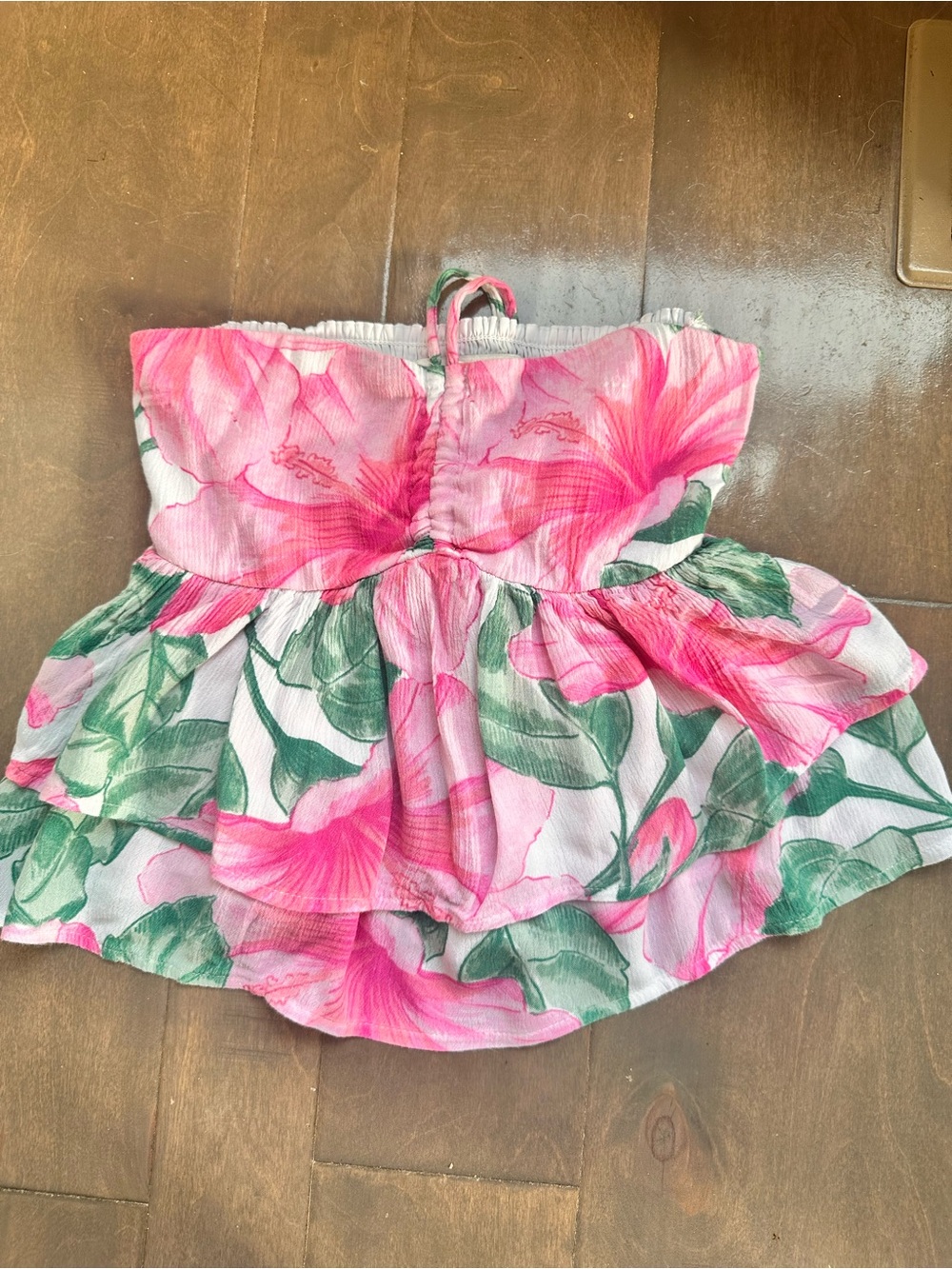 Garage Pink Floral Strapless Ruffle Top